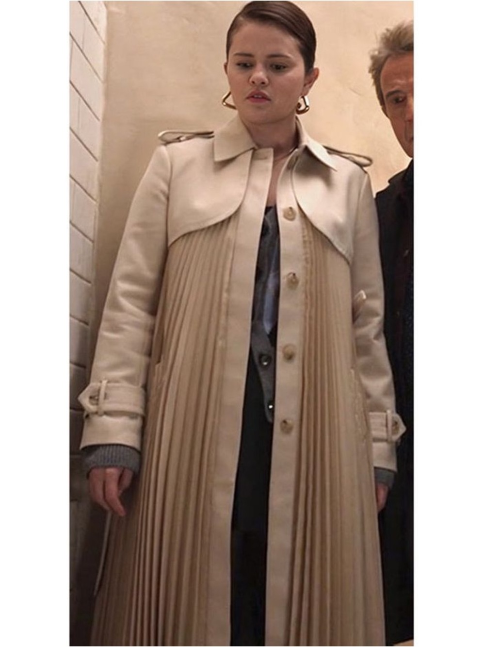 Sandro pleated Cream Satin-Lined Coat Sz.38 - Picture 9 of 14